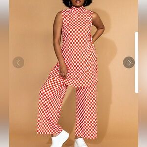 ❤️ Gigi Sleeveless Ribbed Playsuit in Retro Red Check XL